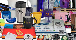 Example of the types of promotional products we offer -- cups, mugs, keychains, watches, etc.