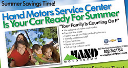 Example of promotional mailer for Hand Motors